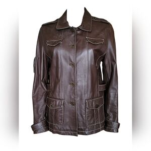 Vintage Y2K Wilsons Leather Jacket Contrast Stitching Cyber Grunge Brown Medium